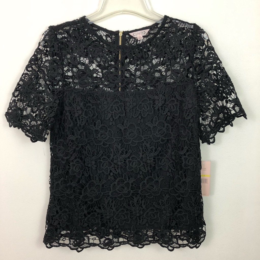 Nanette Lenore Black Lace Short Sleeve Top Nwt